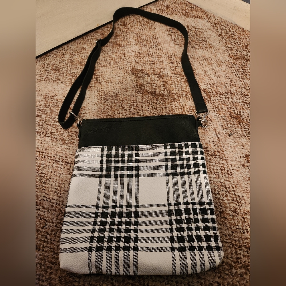 Thirty one black and white plaid crossbody